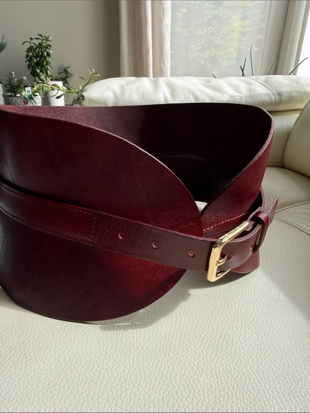 Zara Leather Sash Belt in dark red/Burgundy